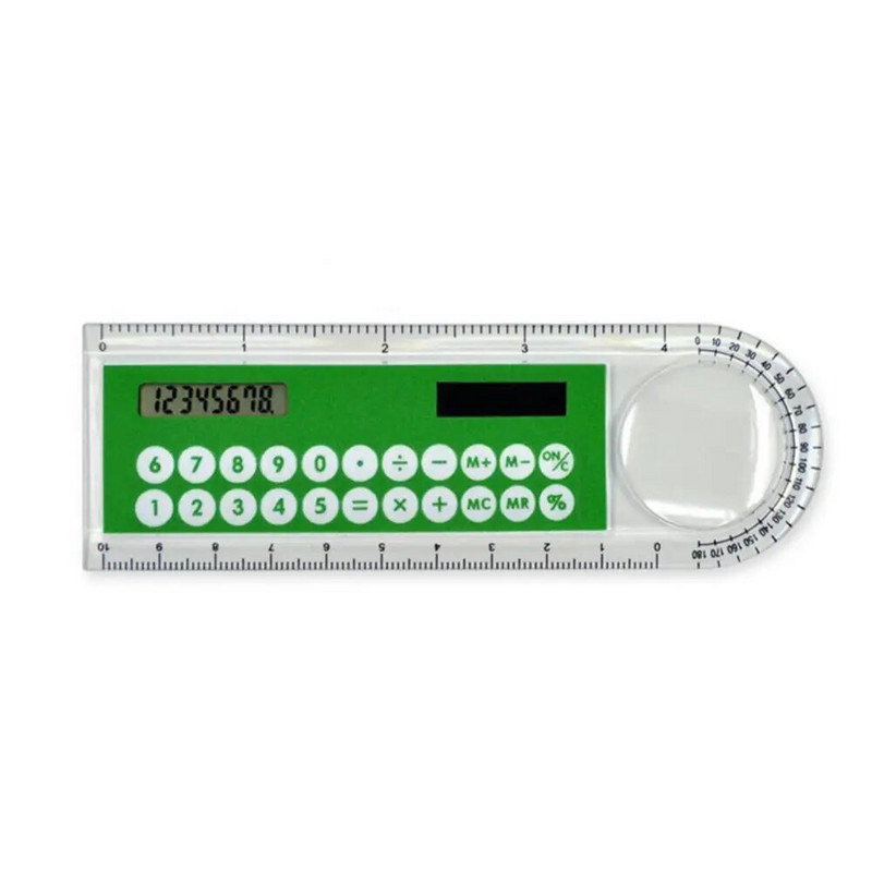 Karštas išpardavimas Mini itin plona tiesi liniuotė su saulės skaičiuotuvu Didintuvas daugiafunkcinis skaičiuotuvas 10 cm mokykliniai biuro reikmenys