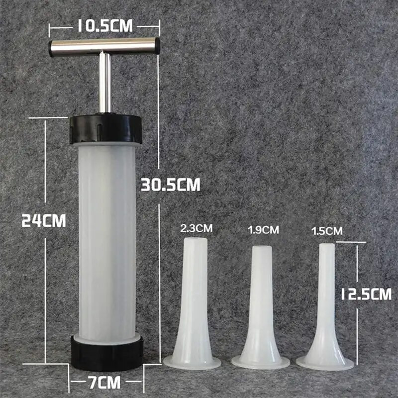 virtuves piederumi Manuālie desu gaļas pildītāji Mašīna desu gaļas pildījuma pildīšanai Ar roku darbināma desu mašīna Piltuves uzgalis