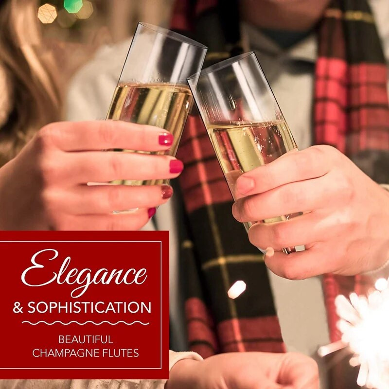 24 pahare de șampanie din plastic fără tulpină - pahare de șampanie din plastic de 9 oz, pahare transparente de prăjire, care nu se pot sparge, de unică folosință pentru nuntă