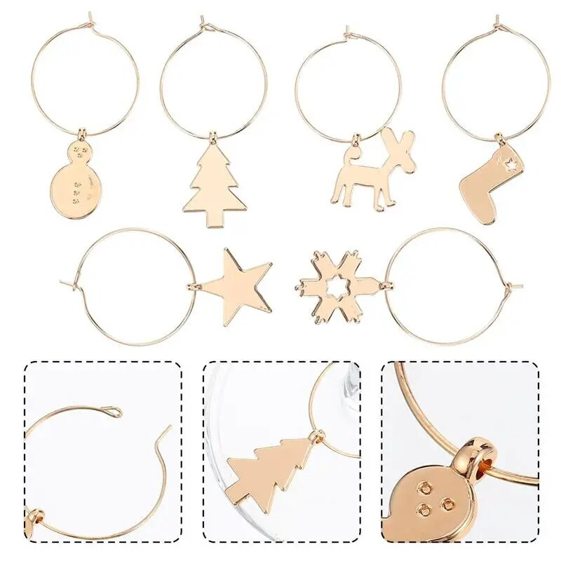 6vnt Metaliniai puodelių žiedai Kalėdų rekvizitas Vyno stiklo dekoravimas Vakarėlis Stiklinis Ornamentas Vyno Žymekliai Virtuvės baro stalo dekoratyvinis žiedas