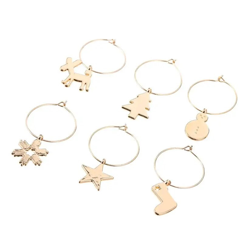 6vnt Metaliniai puodelių žiedai Kalėdų rekvizitas Vyno stiklo dekoravimas Vakarėlis Stiklinis Ornamentas Vyno Žymekliai Virtuvės baro stalo dekoratyvinis žiedas