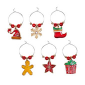 6 vnt. Kalėdų Senelio formos medžio vyno taurės dekoratyviniai žiedai Kalėdų tematikos taurės pakabukas Namų vakarėlio papuošalai