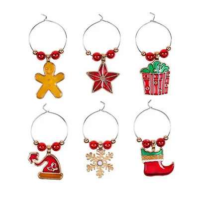 6 vnt. Kalėdų Senelio formos medžio vyno taurės dekoratyviniai žiedai Kalėdų tematikos taurės pakabukas Namų vakarėlio papuošalai