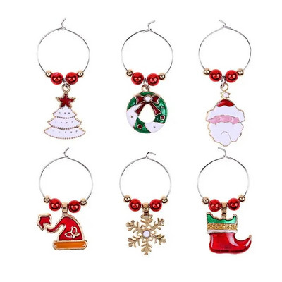 6 vnt. Kalėdų Senelio formos medžio vyno taurės dekoratyviniai žiedai Kalėdų tematikos taurės pakabukas Namų vakarėlio papuošalai