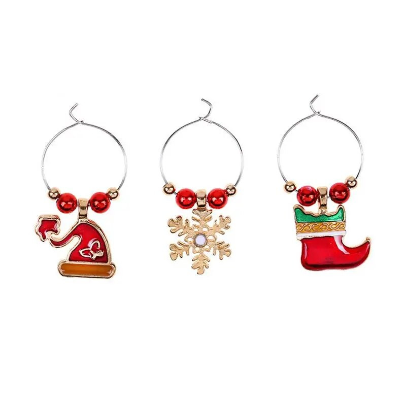 6 vnt. Kalėdų Senelio formos medžio vyno taurės dekoratyviniai žiedai Kalėdų tematikos taurės pakabukas Namų vakarėlio papuošalai