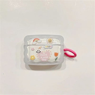 Mielas animacinių filmų „Wave Lovers“ dangtelis skirtas „Apple Airpods Pro 2nd Fashion Smile Heart“ ausinių apsauginiams dėkliukams „Airpods“ 1 2 3 raktų pakabukas