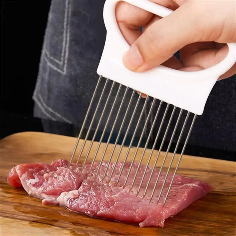 Rozsdamentes acél hagyma tű villa zöldség gyümölcs szeletelő paradicsom vágó hagyma vágó tartó Konyhai kiegészítők Konyhai kütyük