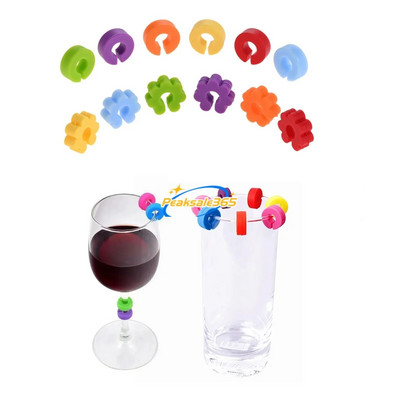 Marcator de identificare pentru pahar de vin, inel colorat de tip C, 12 buc, etichetă cu farmece pentru pahar din silicon, rotundă/decor cu prune, masă de banchet de vacanță