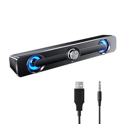 Arvuti kõlarid PC helikast USB juhtmega Kvaliteetne subwooferi heliriba telerile Sülearvuti telefoni MP4 sinine LED tuli