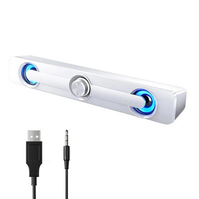 Kompiuterio garsiakalbiai Kompiuterio garso dėžutė USB laidinis Aukštos kokybės žemųjų dažnių garsiakalbio garso juosta televizoriui nešiojamajam telefonui MP4 mėlyna LED lemputė