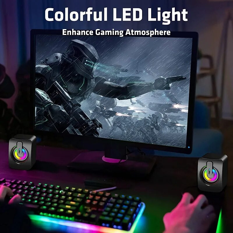 Arvuti kõlarid USB juhtmega Caixa De Som HIFI stereoheliboks LED-valgusmuusikapleieriga lauaarvuti sülearvuti jaoks