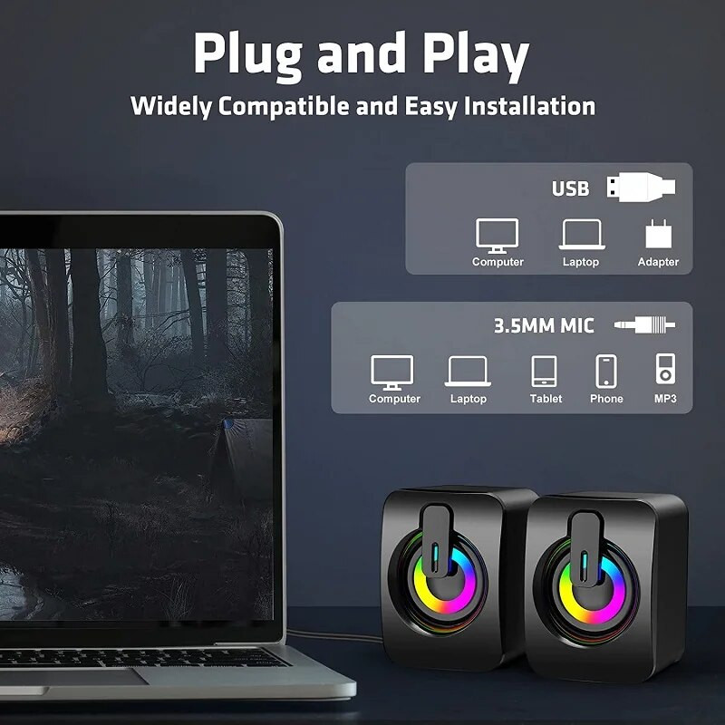 Arvuti kõlarid USB juhtmega Caixa De Som HIFI stereoheliboks LED-valgusmuusikapleieriga lauaarvuti sülearvuti jaoks