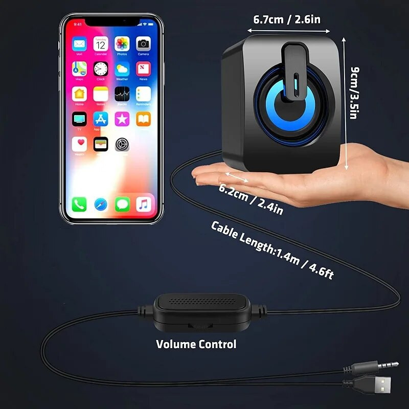 Arvuti kõlarid USB juhtmega Caixa De Som HIFI stereoheliboks LED-valgusmuusikapleieriga lauaarvuti sülearvuti jaoks