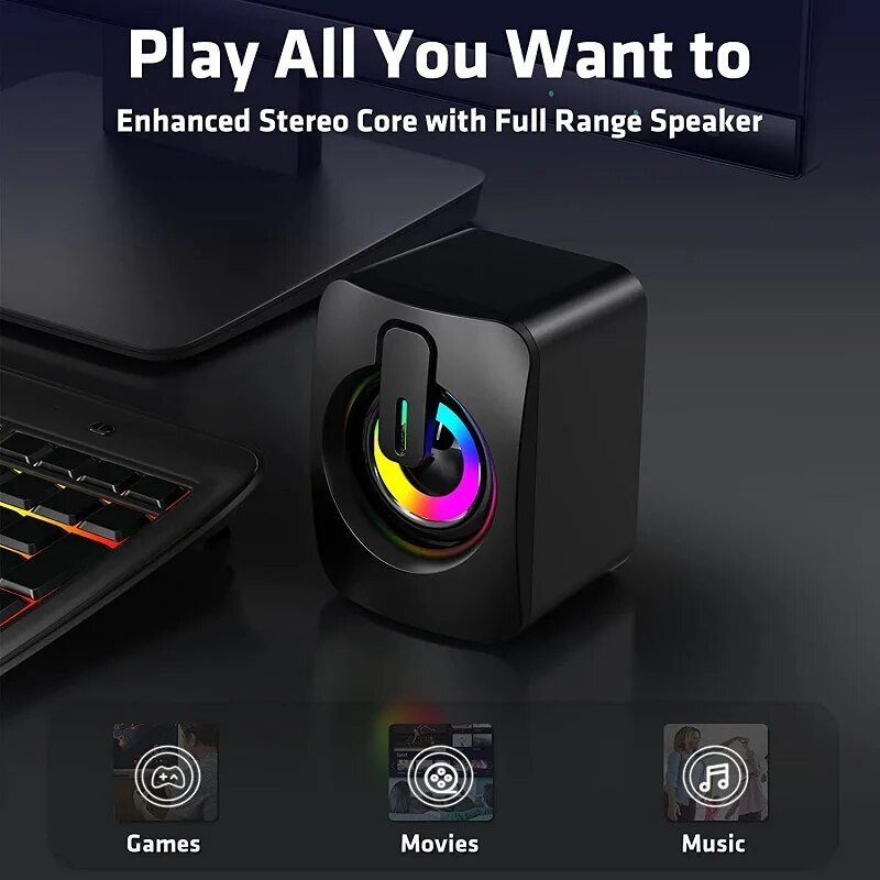 Arvuti kõlarid USB juhtmega Caixa De Som HIFI stereoheliboks LED-valgusmuusikapleieriga lauaarvuti sülearvuti jaoks