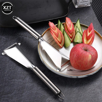 Нов нож за резба на плодове от неръждаема стомана Триъгълна форма Нож за зеленчуци Резачка Противоплъзгащи се гравиращи остриета Кухненски аксесоари