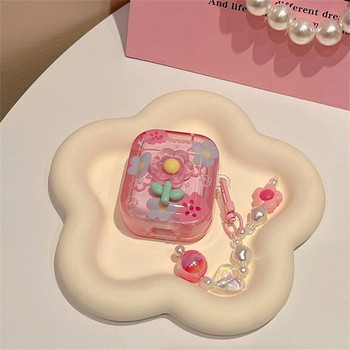 Сладко 3D цвете, розов калъф за слушалки за AirPods 1 2 3 с любовно сърце, висулка, мъниста, защитна обвивка, меко покритие за AirPods Pro 2