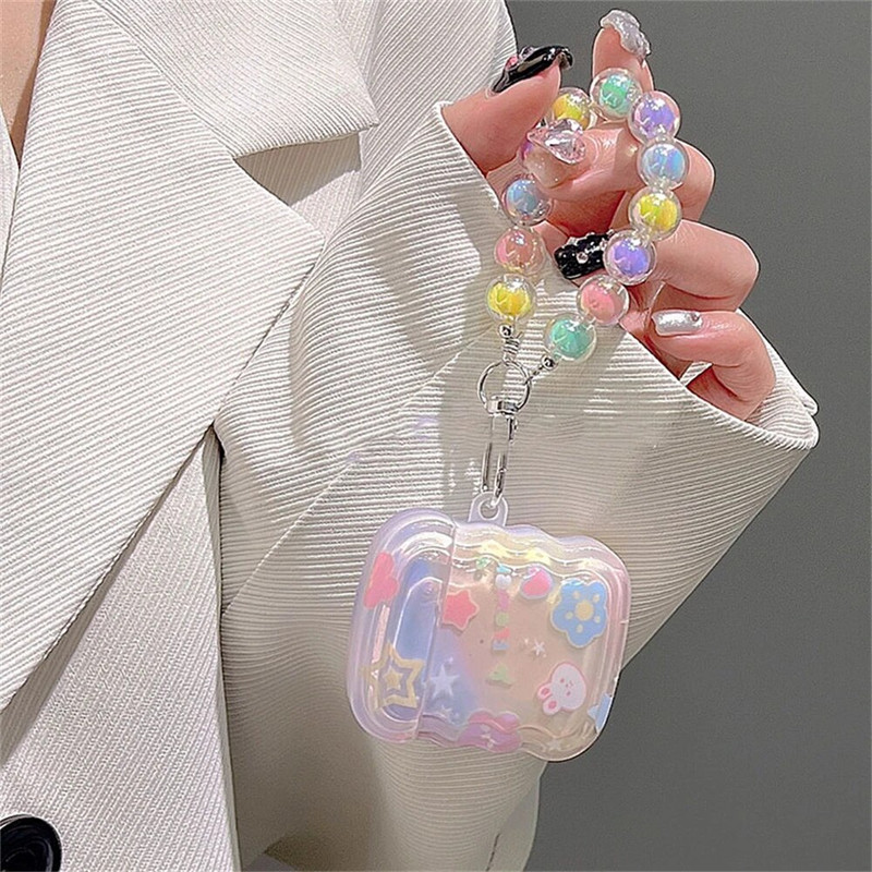 Korean Cute Rabbit Star banguotas kraštinės ausinių dėklas, skirtas AirPods 1 2 3 su spalvomis karoliukais pakabukas, minkštas dangtelis, skirtas AirPods Pro 2