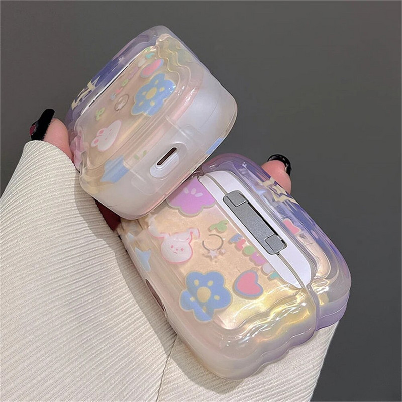 Korean Cute Rabbit Star banguotas kraštinės ausinių dėklas, skirtas AirPods 1 2 3 su spalvomis karoliukais pakabukas, minkštas dangtelis, skirtas AirPods Pro 2