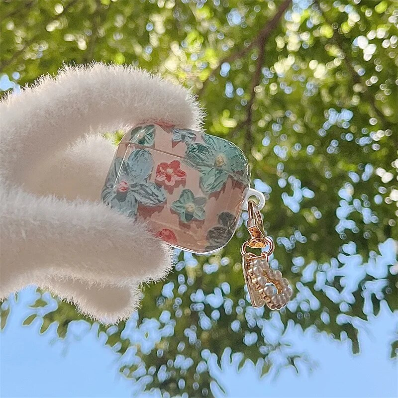 „Bluetooth“ ausinių dangtelis, skirtas Apple AirPods, retro rožinė gėlė + kabykla, minkštas silikoninis dėklas, 3 karta, 1 2 Pro