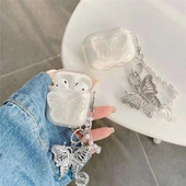 3D Cute Butterfly Funda, skirta AirPods 1 2 Pro 2 Dėklas Minkštas Blizgantis Permatomas Ausinių Dangtelis Pakabukas Perlamutrinė lėlė, skirta AirPods 3 2021 m.