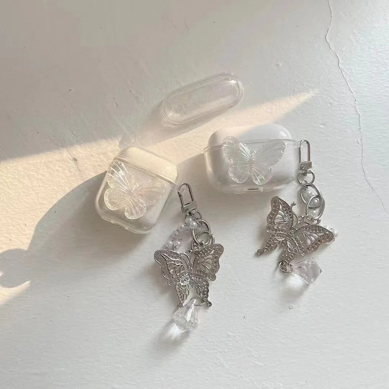 3D slatki leptir Funda za Airpods 1 2 Pro 2 torbica, mekana svjetlucava prozirna maska za slušalice, privjesak, biserna lutka za AirPods 3 2021.