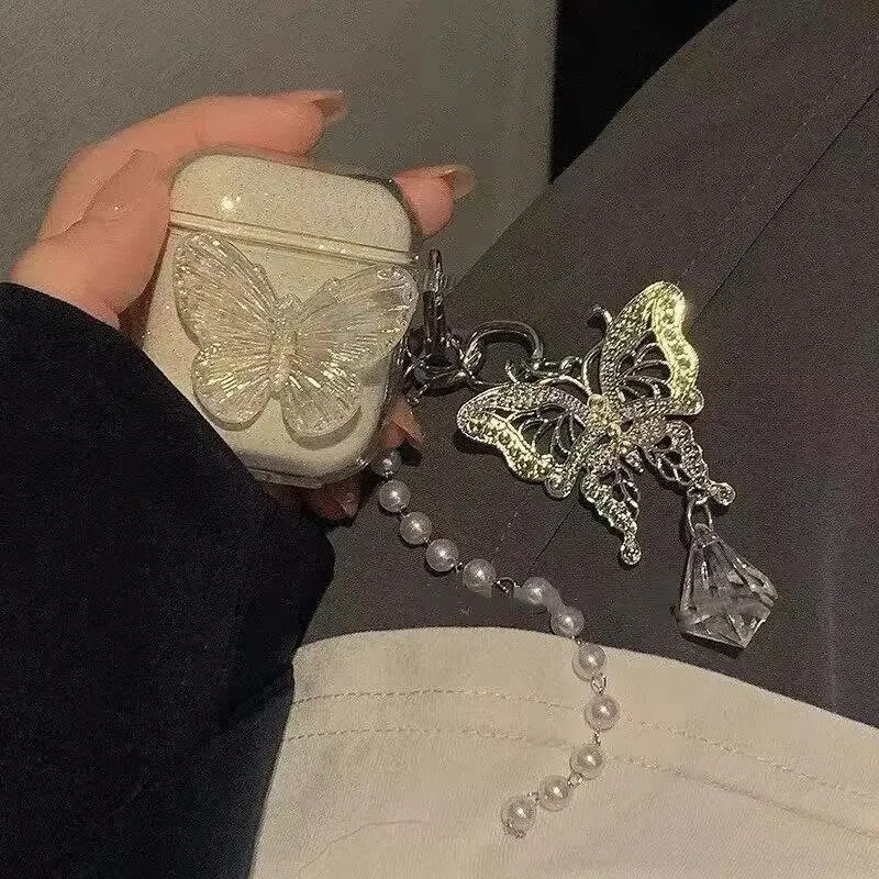 3D slatki leptir Funda za Airpods 1 2 Pro 2 torbica, mekana svjetlucava prozirna maska za slušalice, privjesak, biserna lutka za AirPods 3 2021.