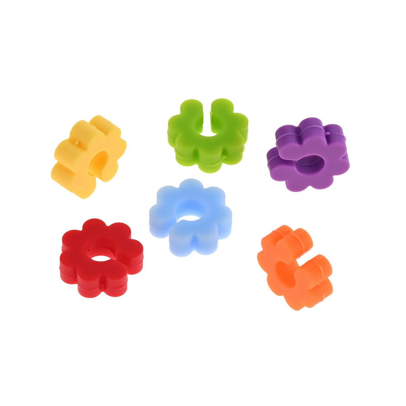 6 vnt silikoninis vyno taurės žymeklis C tipo apskritimas, apvalus/gėlės formos spalvinga etiketė šampano taurės atpažinimo priemonė Vestuvių vakarienė