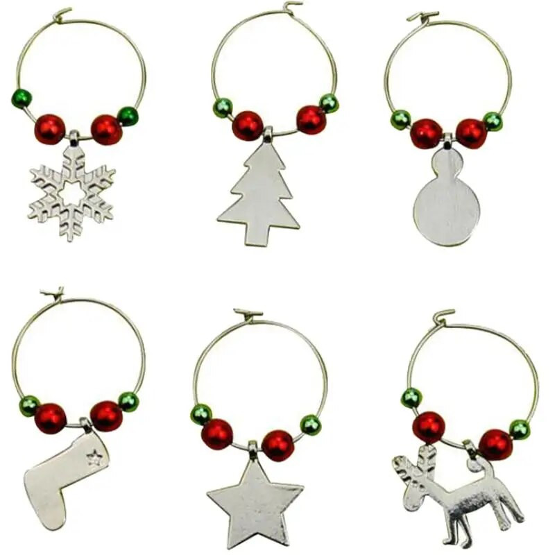 6vnt Kalėdų Naujųjų Metų puodelio žiedo stalo puošmenos Vyno taurės pakabukai Kalėdų vakarėlio pakabukai Metalo žiedo dekoras Navidad