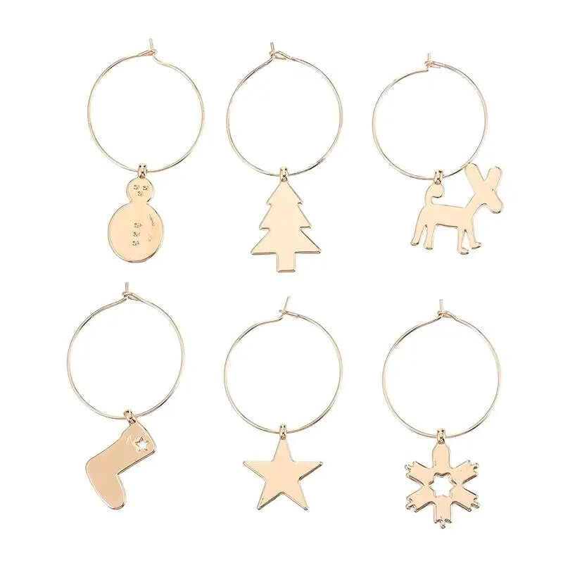 6vnt Kalėdų Naujųjų Metų puodelio žiedo stalo puošmenos Vyno taurės pakabukai Kalėdų vakarėlio pakabukai Metalo žiedo dekoras Navidad