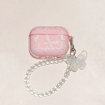 Spalvingas „Butterfly Glitter“ skaidrus ausinių dėklas, skirtas „Airpods Pro“, mielas pakabukas, apyrankė, minkštas silikoninis dangtelis, skirtas „AirPods“ 3 2 1