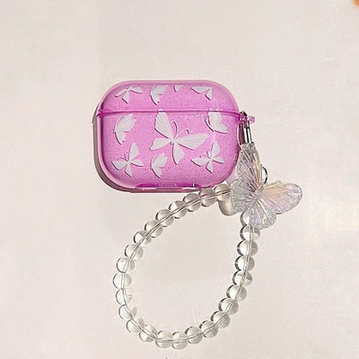 Spalvingas „Butterfly Glitter“ skaidrus ausinių dėklas, skirtas „Airpods Pro“, mielas pakabukas, apyrankė, minkštas silikoninis dangtelis, skirtas „AirPods“ 3 2 1