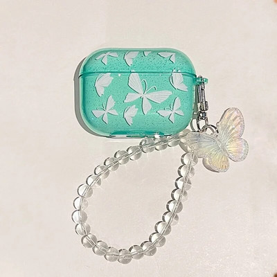 Spalvingas „Butterfly Glitter“ skaidrus ausinių dėklas, skirtas „Airpods Pro“, mielas pakabukas, apyrankė, minkštas silikoninis dangtelis, skirtas „AirPods“ 3 2 1