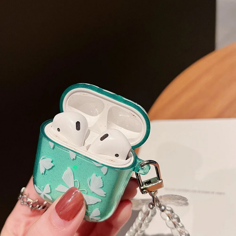 Krāsains Butterfly Glitter Caurspīdīgs austiņu maciņš Airpods Pro Cute kulonu lodīšu rokassprādze Mīksts silikona vāciņš priekš AirPods 3 2 1