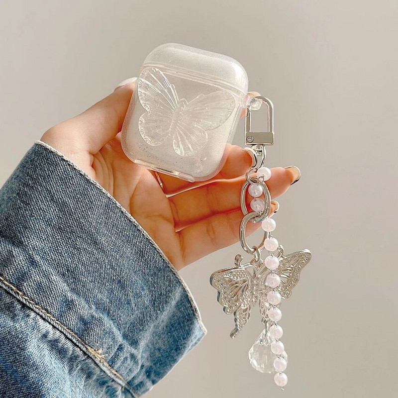 Aranyos lánccal Borító Apple AirPods 1 2 3 tok Luxus pillangós kulcstartó fülhallgató tok AirPods PRO tok doboz airpodshoz 3