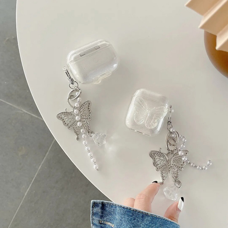 Aranyos lánccal Borító Apple AirPods 1 2 3 tok Luxus pillangós kulcstartó fülhallgató tok AirPods PRO tok doboz airpodshoz 3