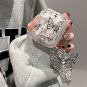 Prabangus mielas juodas drugelis skaidrus ausinių dėklas Airpods Pro2 su karoliukais pakabuku apsauginiu dėklu Airpods 1 2 3 dangteliu