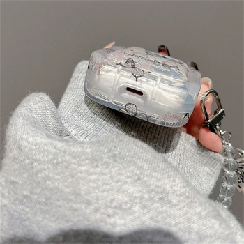 Луксозен сладък прозрачен калъф за слушалки с черна пеперуда за Airpods Pro2 с желязна висулка от мъниста Защитен калъф за Airpods 1 2 3 капак