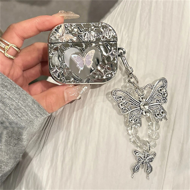 Πολυτελής επιμεταλλωμένη μαλακή θήκη με πτυχωτό καθρέφτη πεταλούδας για Airpods 1 2 3 Ακουστικά με κρεμαστό κάλυμμα ή Airpods Pro 2