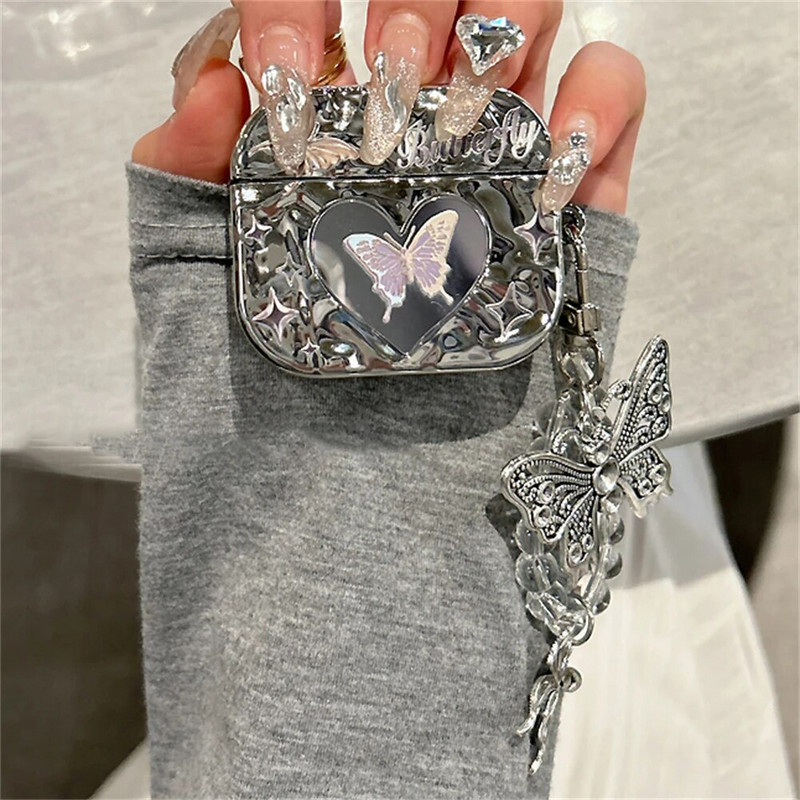 Πολυτελής επιμεταλλωμένη μαλακή θήκη με πτυχωτό καθρέφτη πεταλούδας για Airpods 1 2 3 Ακουστικά με κρεμαστό κάλυμμα ή Airpods Pro 2