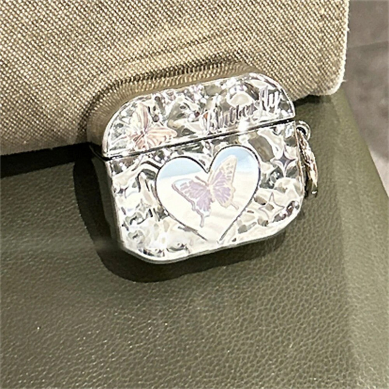 Πολυτελής επιμεταλλωμένη μαλακή θήκη με πτυχωτό καθρέφτη πεταλούδας για Airpods 1 2 3 Ακουστικά με κρεμαστό κάλυμμα ή Airpods Pro 2