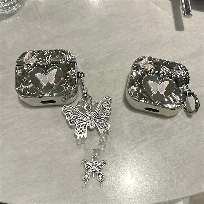 Πολυτελής επιμεταλλωμένη μαλακή θήκη με πτυχωτό καθρέφτη πεταλούδας για Airpods 1 2 3 Ακουστικά με κρεμαστό κάλυμμα ή Airpods Pro 2