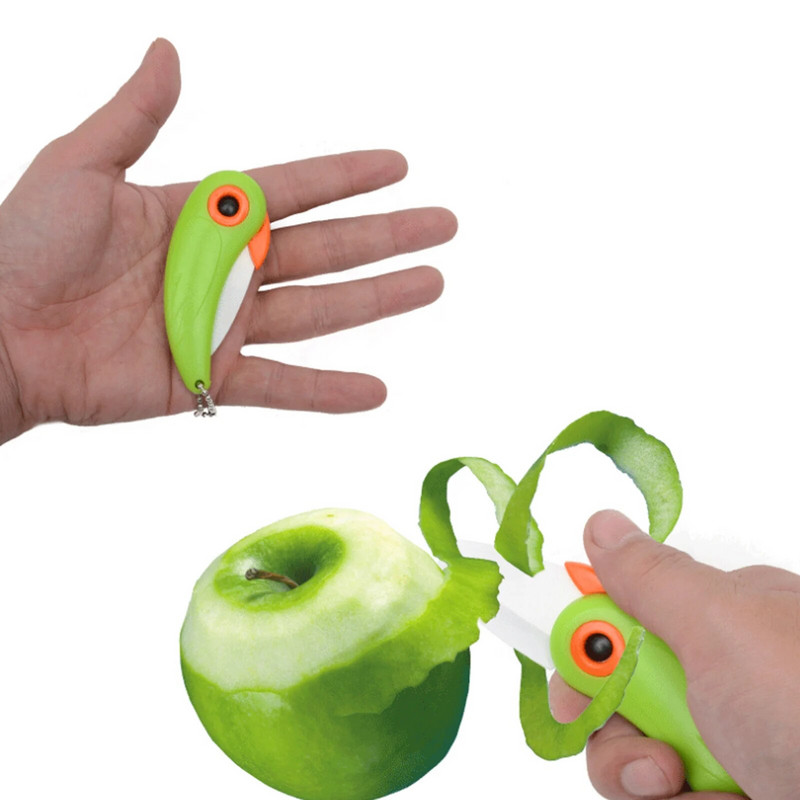 Hordozható madárkés gyümölcs- és zöldségkerámia kés zseb összecsukható kés madármintás zöldséges konyhai eszköz Aranyos gyümölcskés