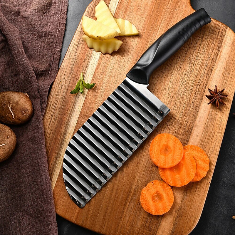 Nerūdijančio plieno bulvių gruzdintos bulvytės banguotos pjaustyklės Rankinės daržovių salotų pjaustymo peilis Bulvių smulkinimo peilis banguotas pjaustymas