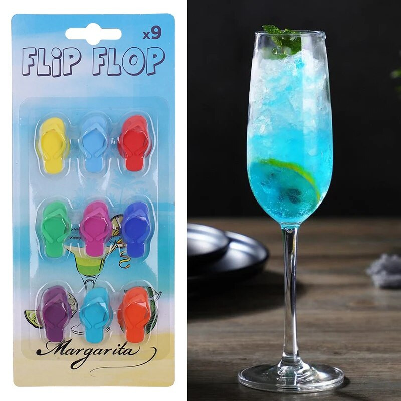 9vnt./rinkinys Silikoninės šlepetės vyno taurės pakabukai vyno taurės žymekliai vakarėlių kokteiliai geriamasis puodelis ženklas siurbimo taurės identifikatorius