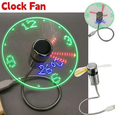 Ventilator portabil cu ceas RGB LED Lumină de noapte Ventilator de mână USB 5V Afișare temperatură în timp real Mini ventilator din metal pentru PC, laptop, răcitor de birou