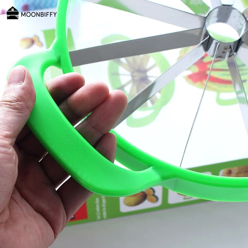 1 vnt. arbūzų pjaustyklė, nerūdijantis plienas, didelio dydžio griežinėliais pjaustytas arbūzas, melionų pjaustyklė, vaisių daliklis, virtuvės įtaisai