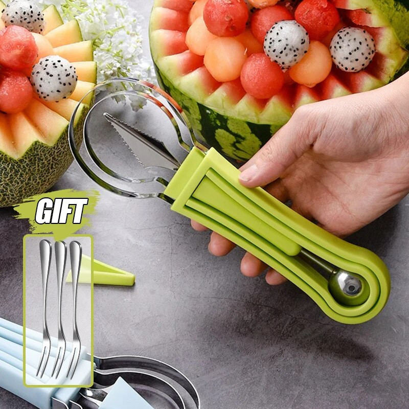 3 komada set žlica za kuglice dinje, set oblika noža, 3 u 1 žlica za voće od nehrđajućeg čelika, set alata za rezbarenje voća, rezač lubenice