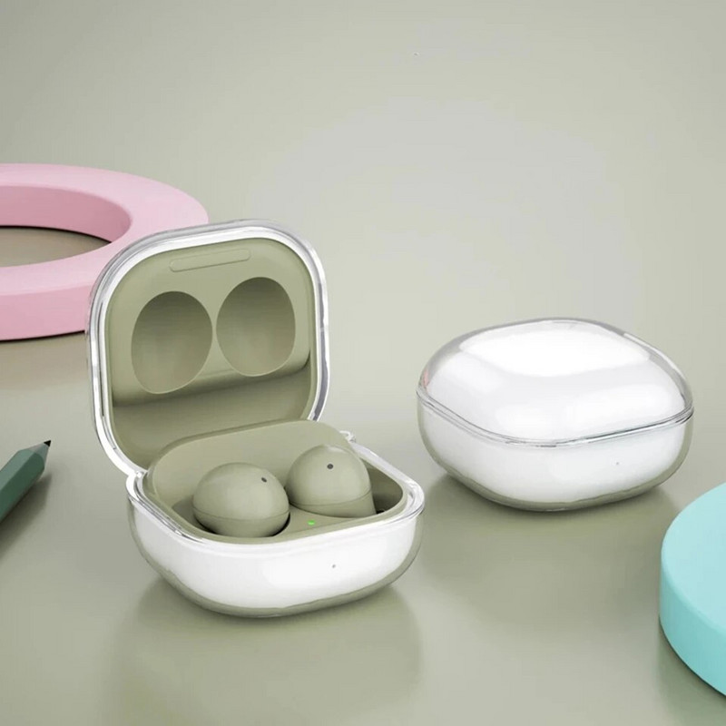 Läikiv läbipaistev ümbris Samsung Galaxy Buds Pro/Live pehmest silikoonist läbipaistvast kukkumisvastasest kõrvaklappide ümbrisest Galaxy Buds Pro 2 kaanele