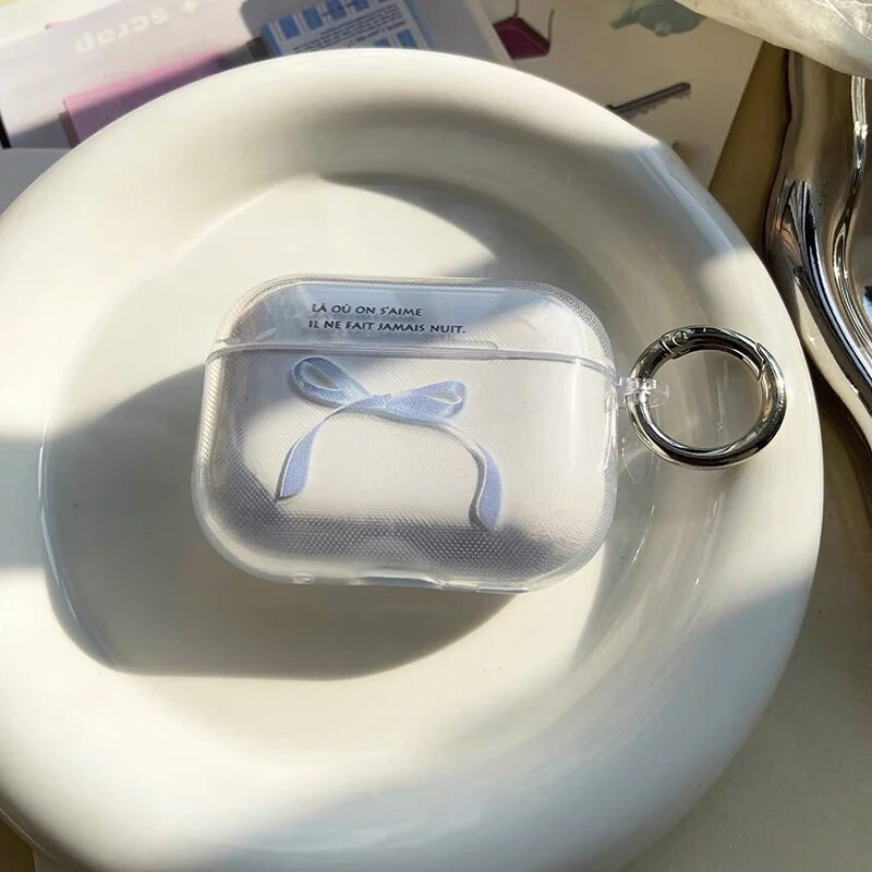 Husă coreeană cu nod cu fundă transparentă pentru Airpods Pro 2, a doua cutie de încărcare pentru căști, husă pentru Airpod 1/2/3, carcasă moale din TPU