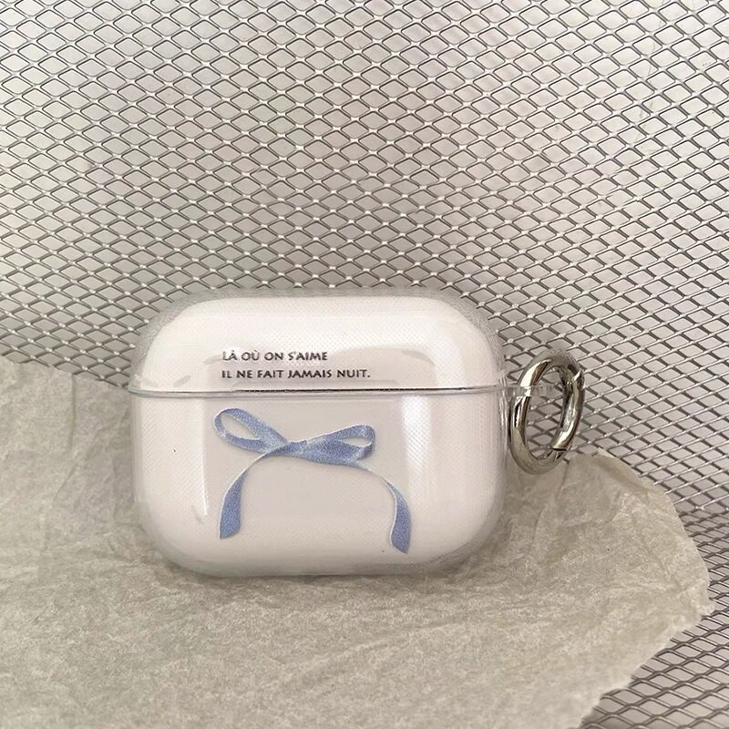 Husă coreeană cu nod cu fundă transparentă pentru Airpods Pro 2, a doua cutie de încărcare pentru căști, husă pentru Airpod 1/2/3, carcasă moale din TPU